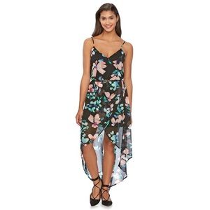 High-Low Floral Wrap Dress Size XS Black Candie’s Kohl’s